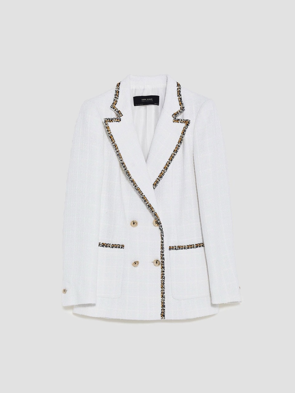 Zara White Tweed Double-Breasted Blazer with Multicolor Trim - Picture 12 of 13